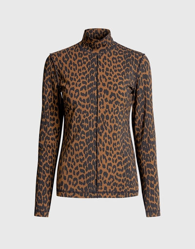 Leopard Roll Neck Stretch Fitted Top