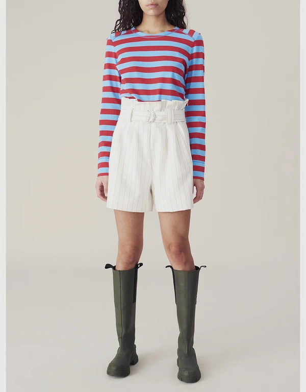 Ganni Suiting Striped Belted Shorts