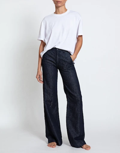 High-rised Wide-leg Linen Jeans-Indigo Linen