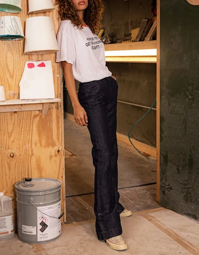 High-rised Wide-leg Linen Jeans-Indigo Linen