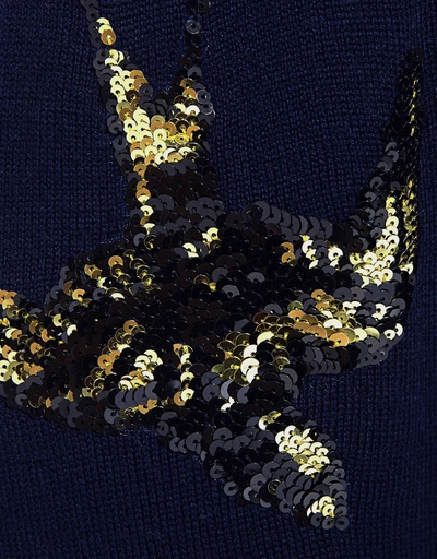 Merino Wool Bird Sequin Knitted Track Pants