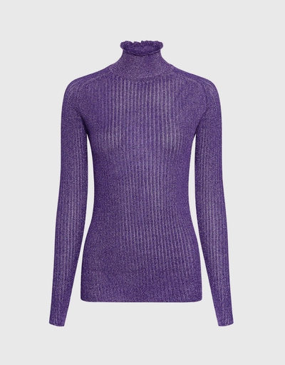 Metallic Ruffled Turtleneck Sweater