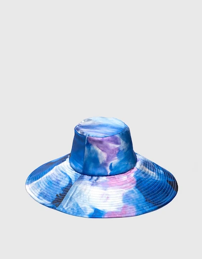 Mila 花卉印花緞面遮陽帽-Cobalt