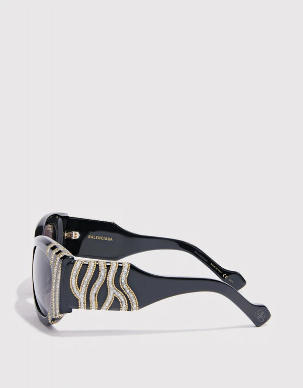 Balenciaga Limited Edition Rhinestone Zebra Printed Cat-eye Sunglasses