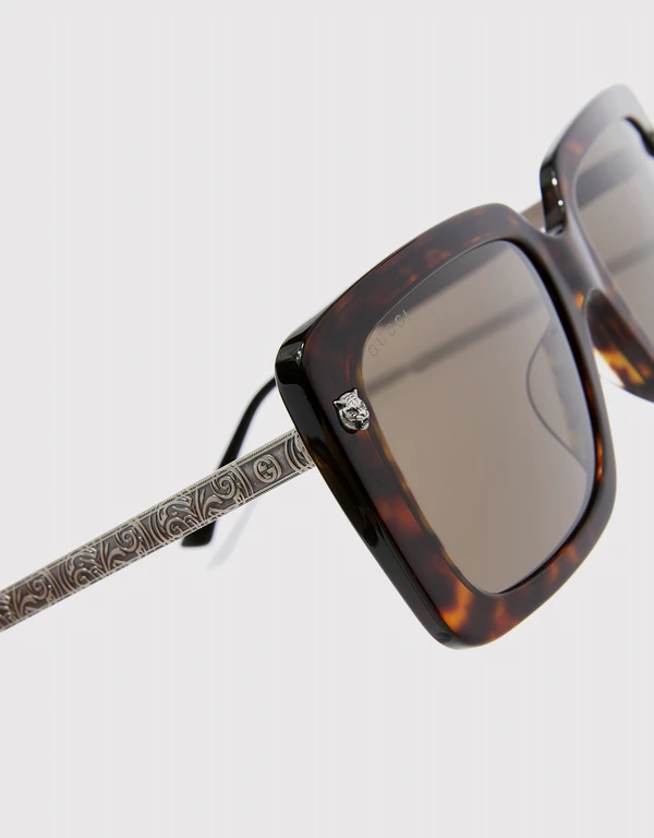 Gucci Gucci Tiger Embellished Tortoise Square Sunglasses