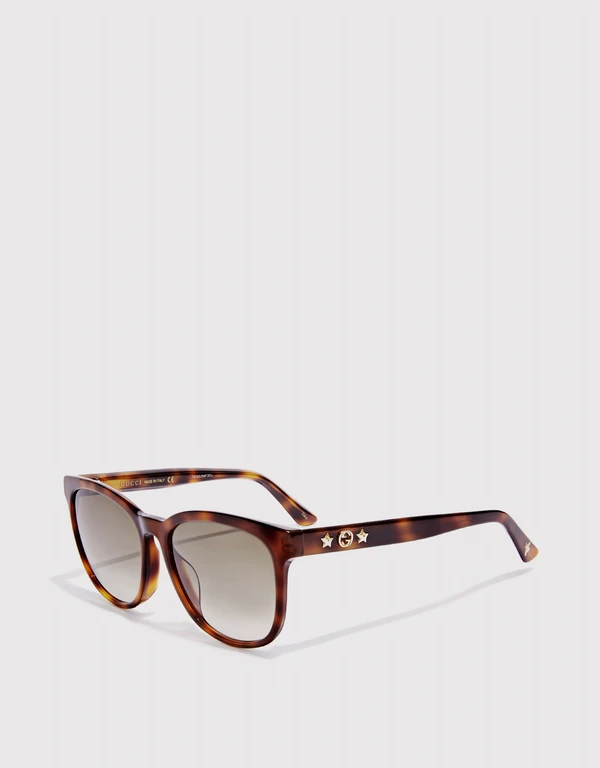 Gucci Star Embellished Havana Square Frame Sunglasses