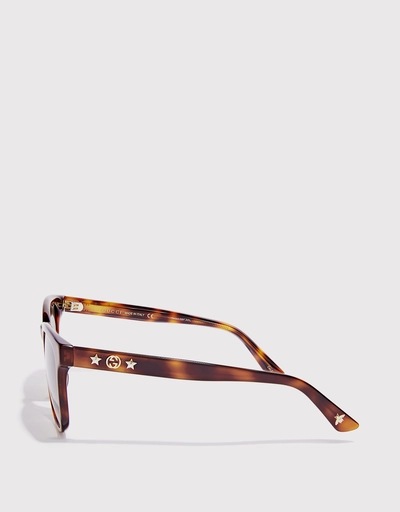 Star Embellished Havana Square Frame Sunglasses