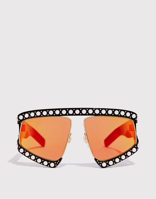 Gucci Pearl Mirrored Oversized Squared Sunglasses (Sunglasses,Square Frame)