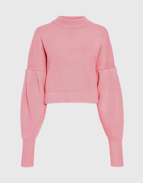 Tibi Pleated Sleeves Cashmere Cropped Sweater (Knitwear,Sweaters)