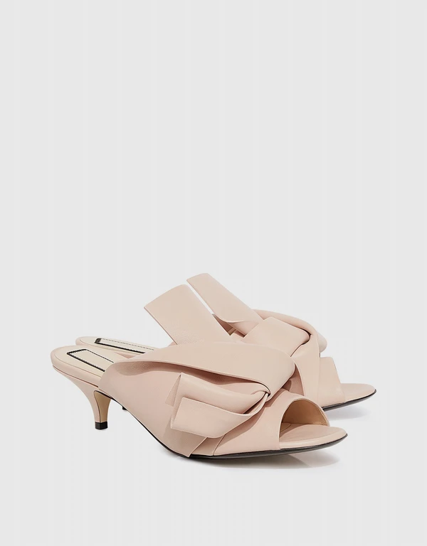 Nappa leather Knotted Kitten Heel Mules