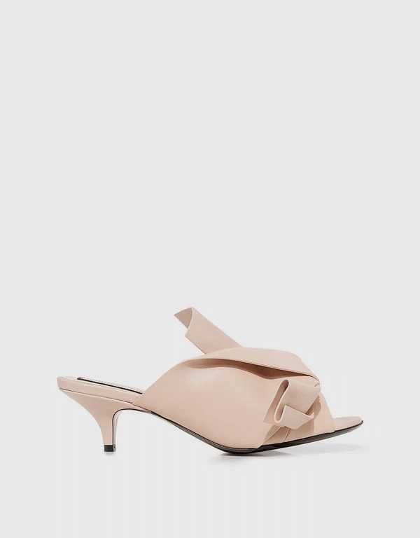 Nappa leather Knotted Kitten Heel Mules