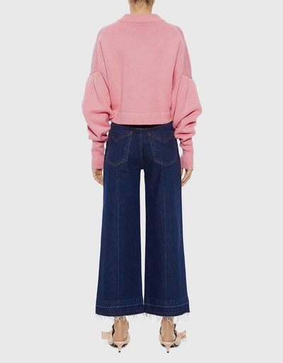 Pleated Sleeves Cashmere Cropped Sweater