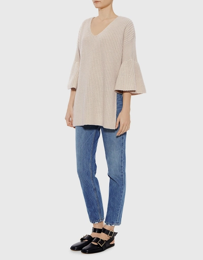 Bell Sleeves V-neck Tunic Sweater