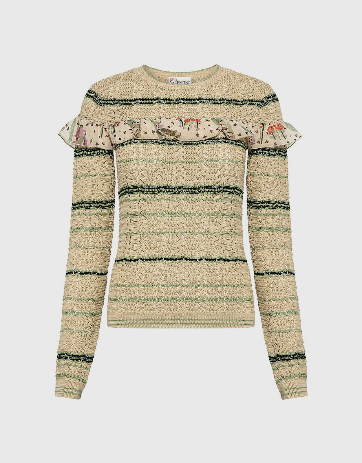 Red Valentino Floral Ruffle Detail Striped Sweater (Knitwear,Tops)  IFCHIC.COM