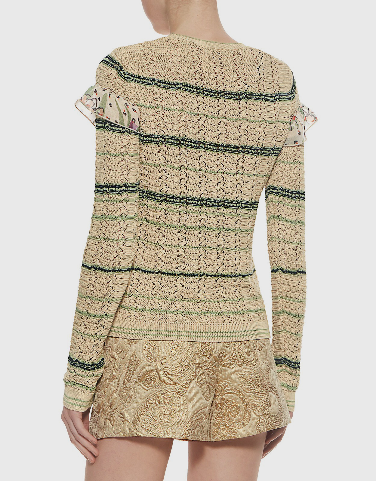 Red Valentino Floral Ruffle Detail Striped Sweater (Knitwear,Tops)  IFCHIC.COM