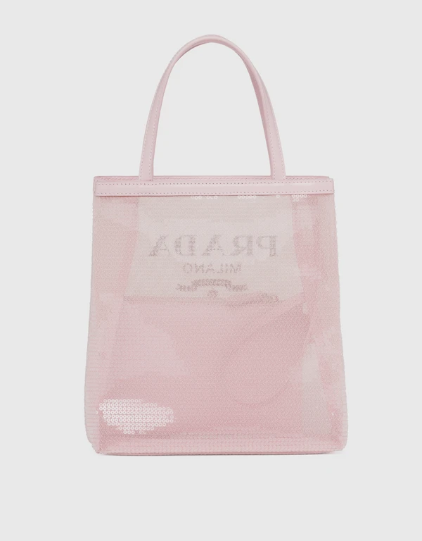  Sequined Mesh Small Tote Bag