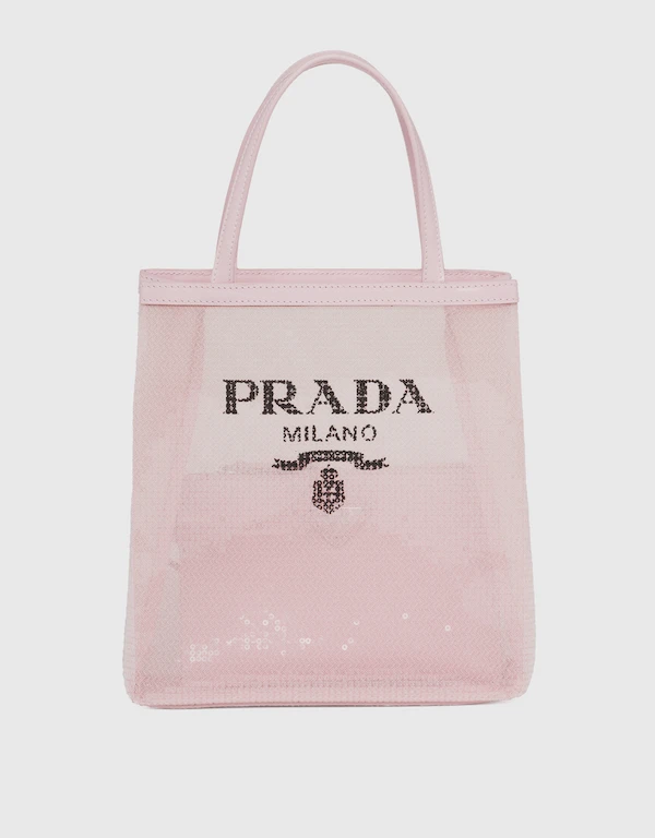  Sequined Mesh Small Tote Bag