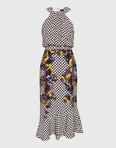 Ruby Polka-Dot Embellished Silk Midi Dress 