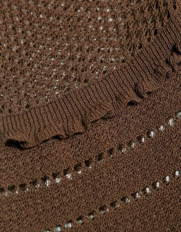 Carven Crochet V-neck Ruffled Knit Top 