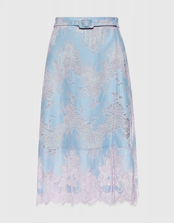 Carven Belted Floral Lace Skirt
