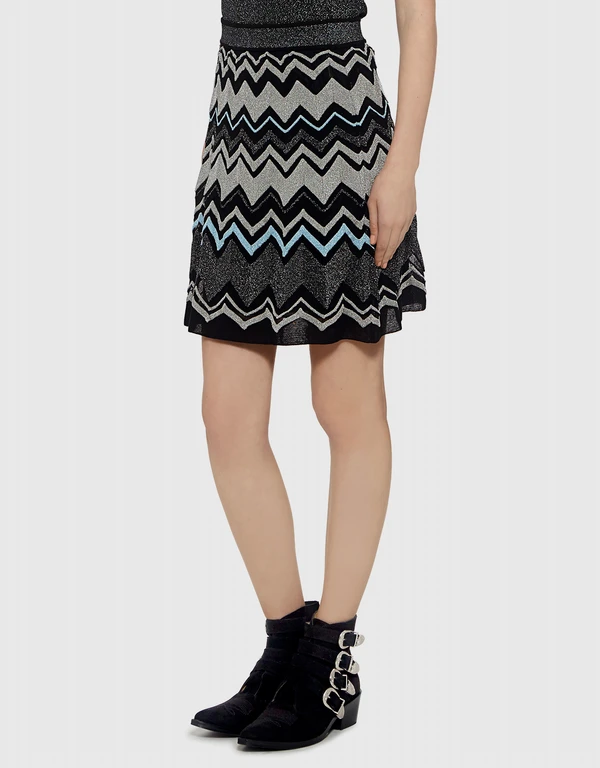 M Missoni Metallic Zigzag Pleated Mini Knit Skirt