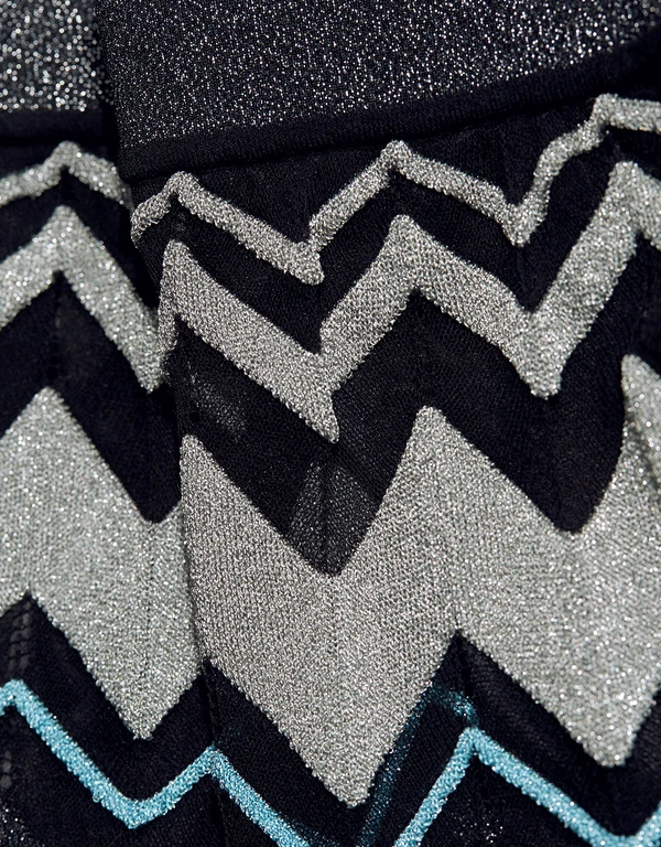 M Missoni Metallic Zigzag Pleated Mini Knit Skirt