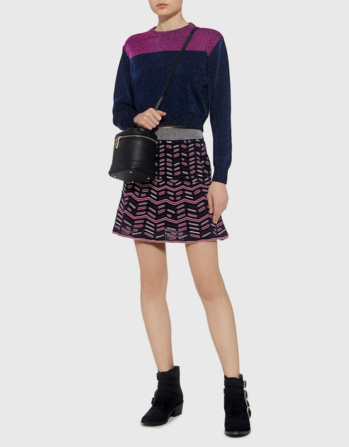 Metallic Zigzag Pleated Mini Knit Skirt