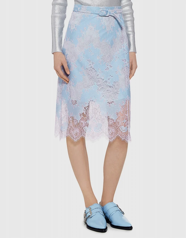 Carven Belted Floral Lace Skirt
