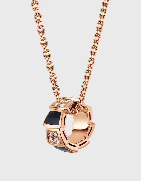 Bvlgari Serpenti Viper 18K Rose Gold Diamonds Onyx Elements Pendant Necklace