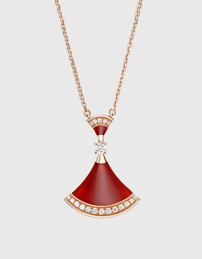 Divas' Dream 18K Rose Gold Diamond Carnelian Pendant Necklace