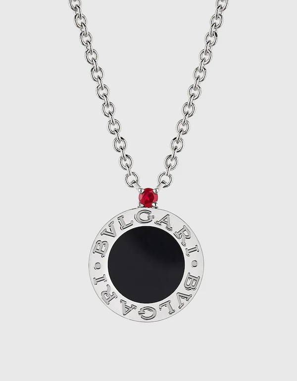 Bvlgari Save the Children Sterling Silver Onyx Element and Ruby Necklace