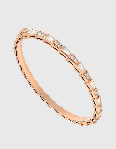 Serpenti Viper 18K Rose Gold Diamonds Mother Of Pearl Bracelet