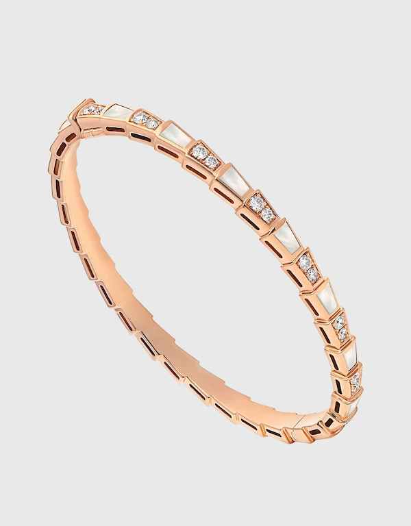 Bvlgari Serpenti Viper 18K Rose Gold Diamonds Mother Of Pearl Bracelet