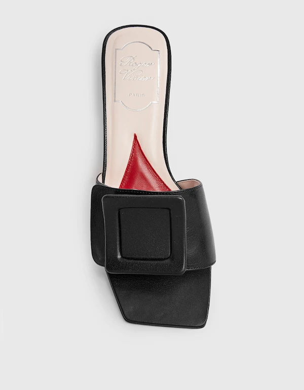 Covered Leather Buckle Mules 
