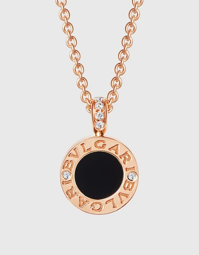 Bvlgari Bvlgari 18K Rose Gold Diamonds Onyx And Mother Of Pearl Discs Pendant Necklace