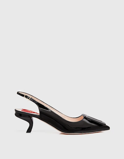 Virgule Patent Leather Lacquered Buckle Slingback Pumps