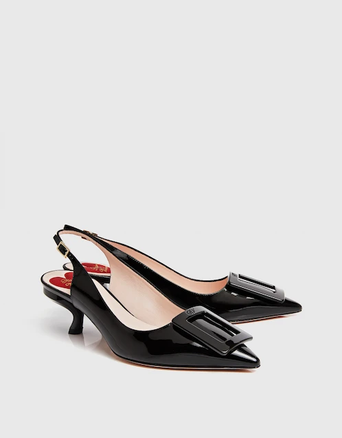 Virgule Patent Leather Lacquered Buckle Slingback Pumps