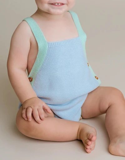 撞色針織嬰幼兒泡泡連身褲 0-24月