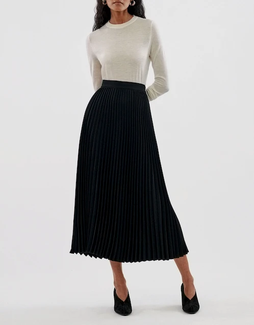 Pleated Stretch Crepe Elastic Waist Skirt