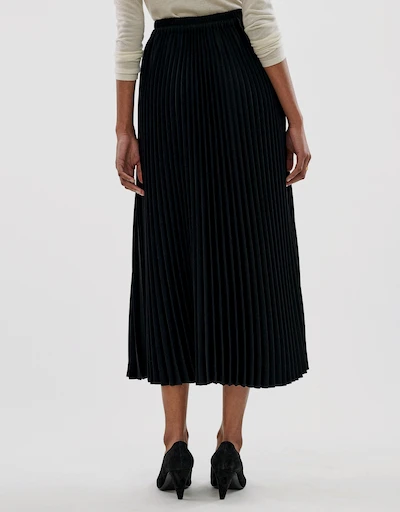 Pleated Stretch Crepe Elastic Waist Skirt