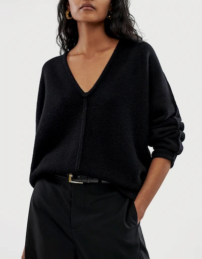 Center Seam Boiled Cashmere V-Neck Sweater