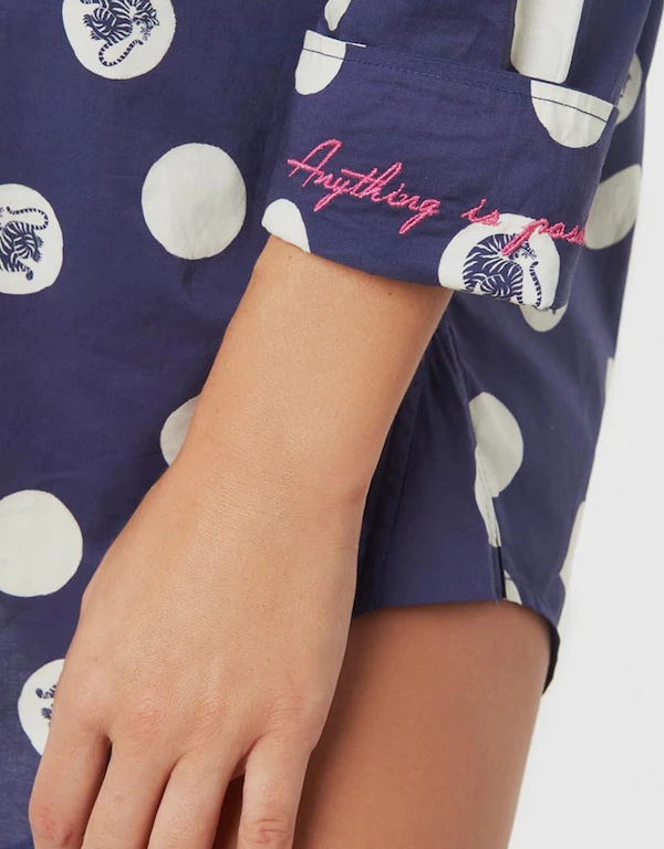 The Lazy Poet Sissy Boyfriend Shirt Pajama-Tiger Dots Blue