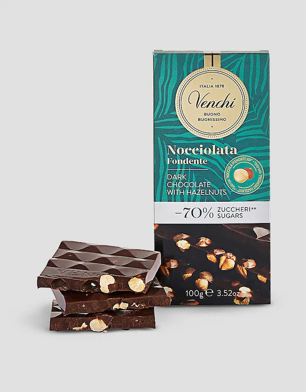 Venchi 70% Less Sugar Dark Chocolate and Hazelnut Bar