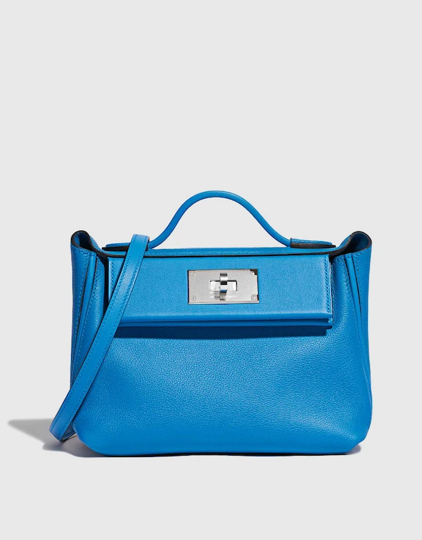 Hermès 24/24 21 Evercolor Swift Leather Handbag-Blue Frida Silver Hardware
