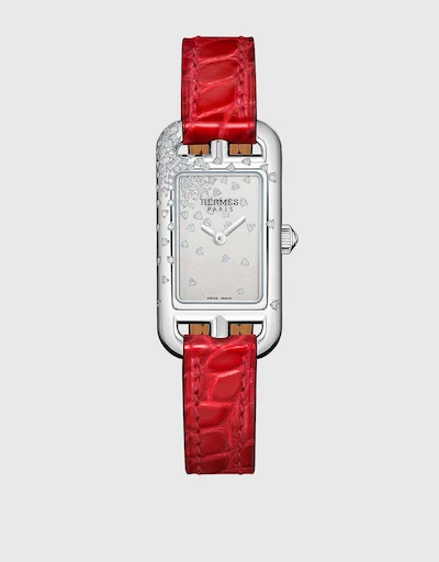 Hermès Nantucket Jete de Diamants 23mm Alligator Leather Steel Watch