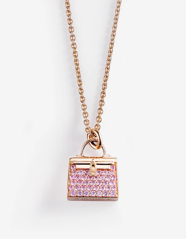 Hermès Hermès Amulettes Kelly Pink Sapphire Gemstones Rose Gold Pendant Necklace