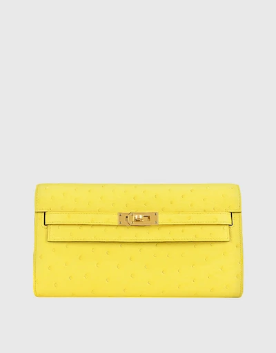 Hermès Kelly To Go Ostrich Leather Long Wallet Shoulder Bag-Lime Gold Hardware