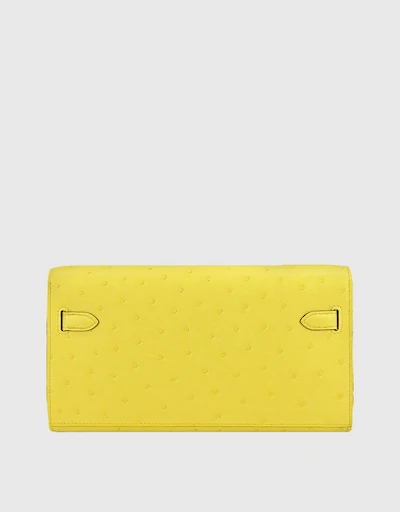 Hermès Kelly To Go Ostrich Leather Long Wallet Shoulder Bag-Lime Gold Hardware