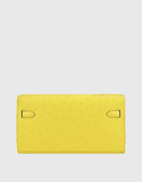 Hermès Hermès Kelly To Go Ostrich Leather Long Wallet Shoulder Bag-Lime Gold Hardware