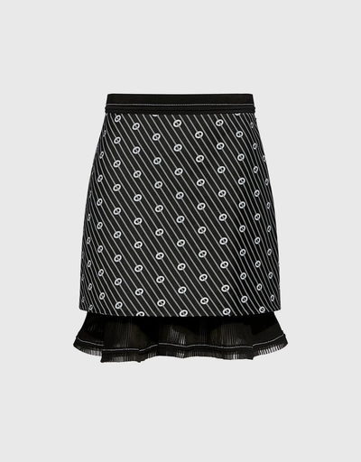 Jacquard Ruffled Pleats Mini Skirt